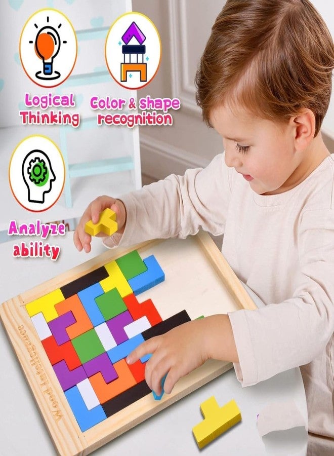 Manos Wooden Intelligence Puzzle Board, Educational Tetris Blocks Set with Patterns, Multicolour Educational Toy - Image 4